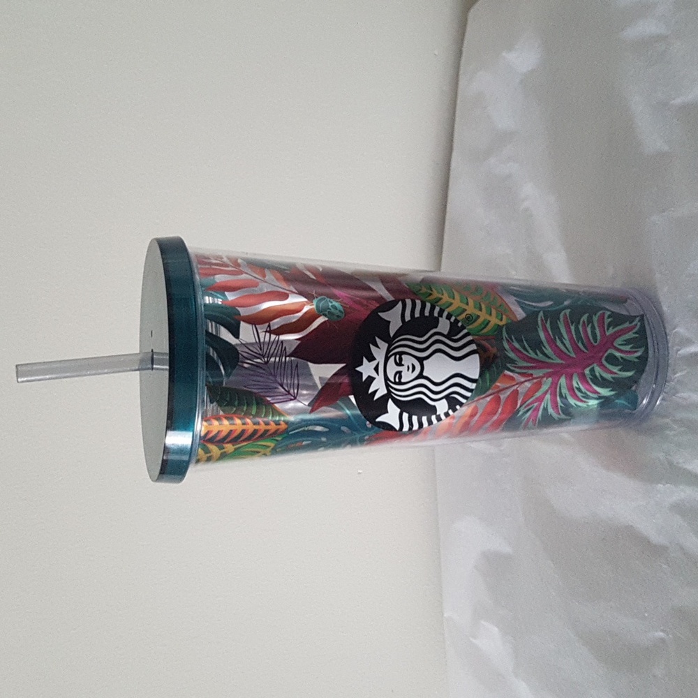 Starbucks 2017 Metallic Foil Tropical Leaf Bug Travel Tumbler Venti 24 oz